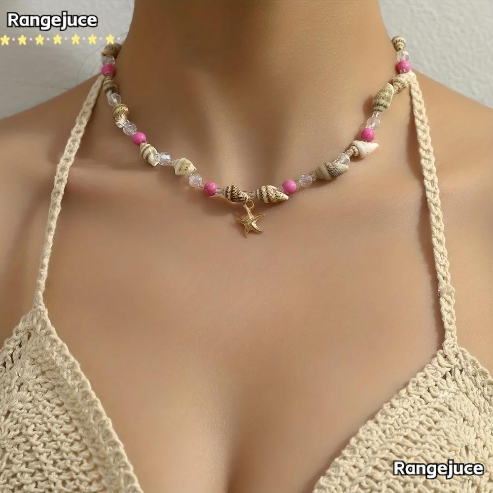 Rangejuce สร้อยคอสไตล์โบฮีเมีย, เปลือกโลหะผสมสร้อยคอ, มือทอประดับด้วยลูกปัดเครื่องประดับของขวัญ