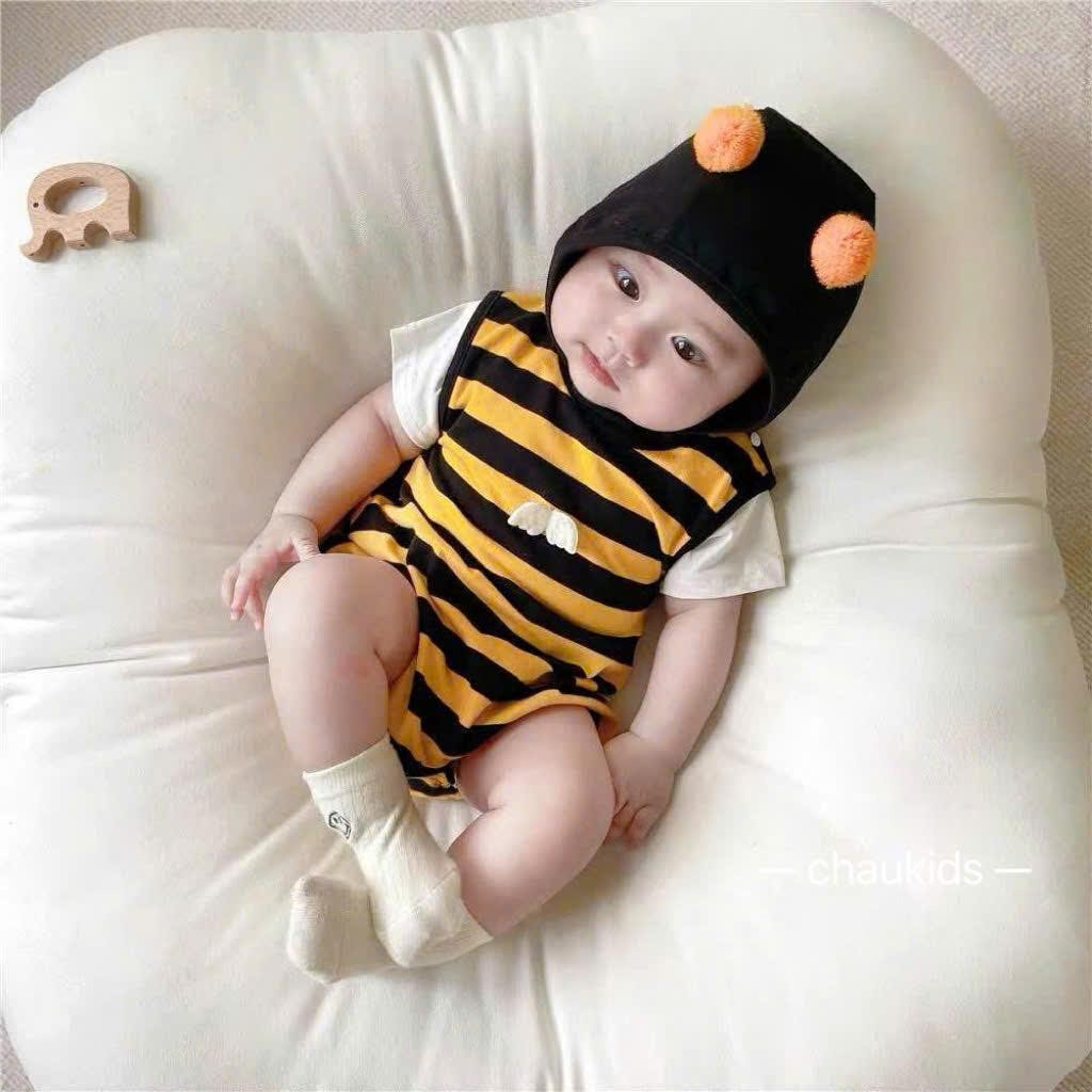 Babyshop88vn ชุดบอดี้สูทแขนสั้นสําหรับเด็กชายและเด็กหญิง M18325-2 รุ่น bee chip มีฮู้ด