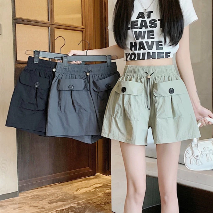 NINGFASHION กางเกงขาสั้นผู้หญิง เอวยางยืด เอวสูง กางกเงลำลอง น่ารัก สีพื้น สไตล์เกาหลี รุ่น W59