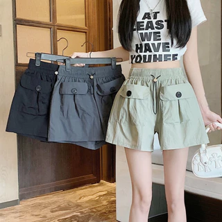 NINGFASHION กางเกงขาสั้นผู้หญิง เอวยางยืด เอวสูง กางกเงลำลอง น่ารัก สีพื้น สไตล์เกาหลี รุ่น W59