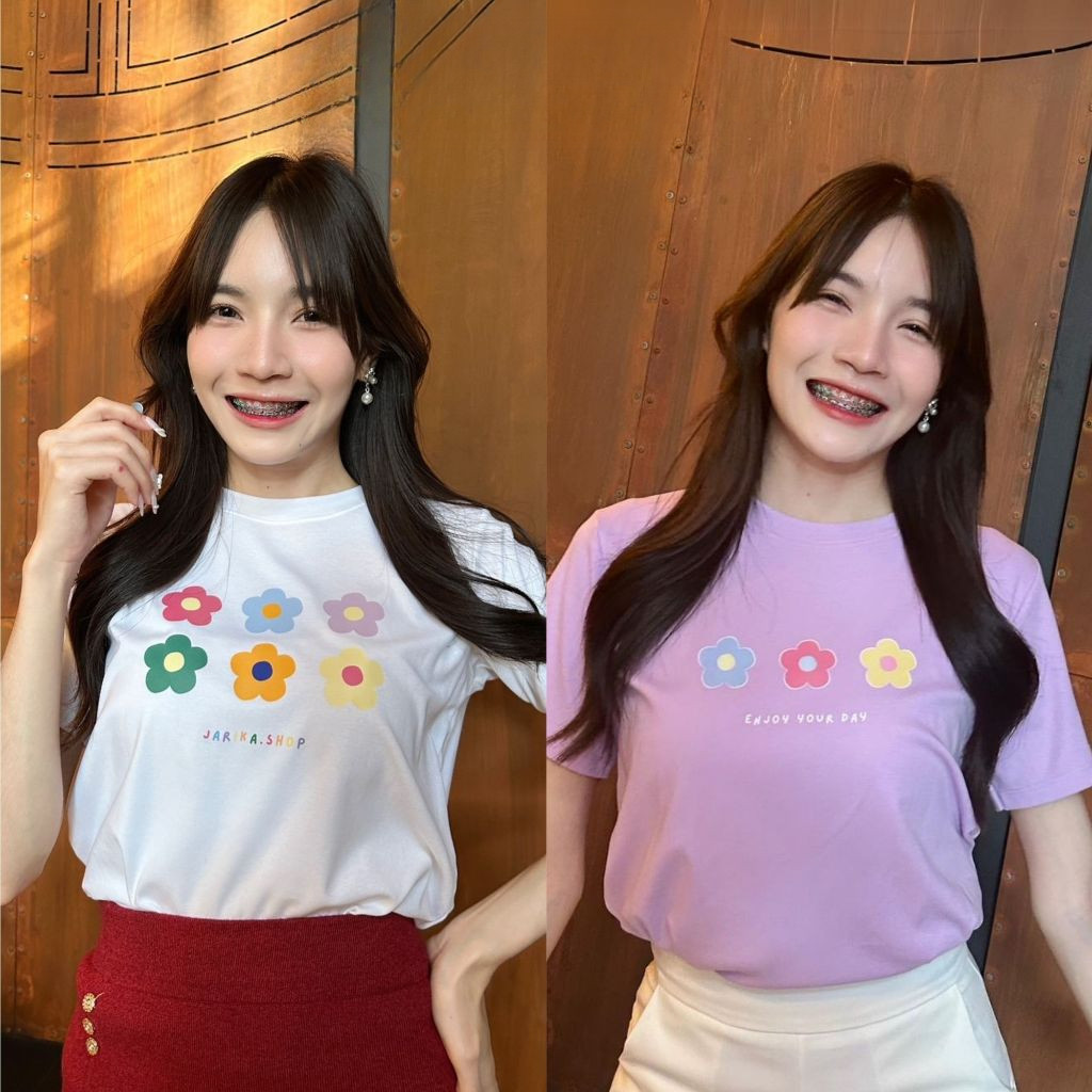 (จัดส่งตลอด 24 ชั่วโมง）OOOK Official -เสื้อยืดลาย flower