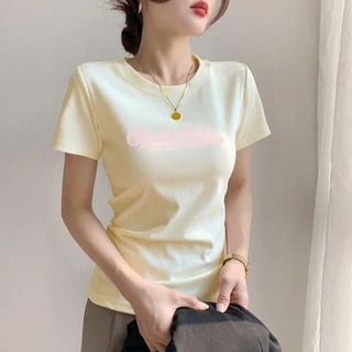 เสื้อยืดแขนสั้นผู้หญิง ลายกราฟิกเสื้อยืดแตาล สำหรับผู้หญิง ใส่หน้าร้อน เสื้อทรงสกินนี่