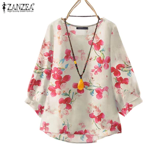 Zanzea เสื้อเบลาส์พิมพ์ลายแขน 3/4 สําหรับผู้หญิงย้อนยุค