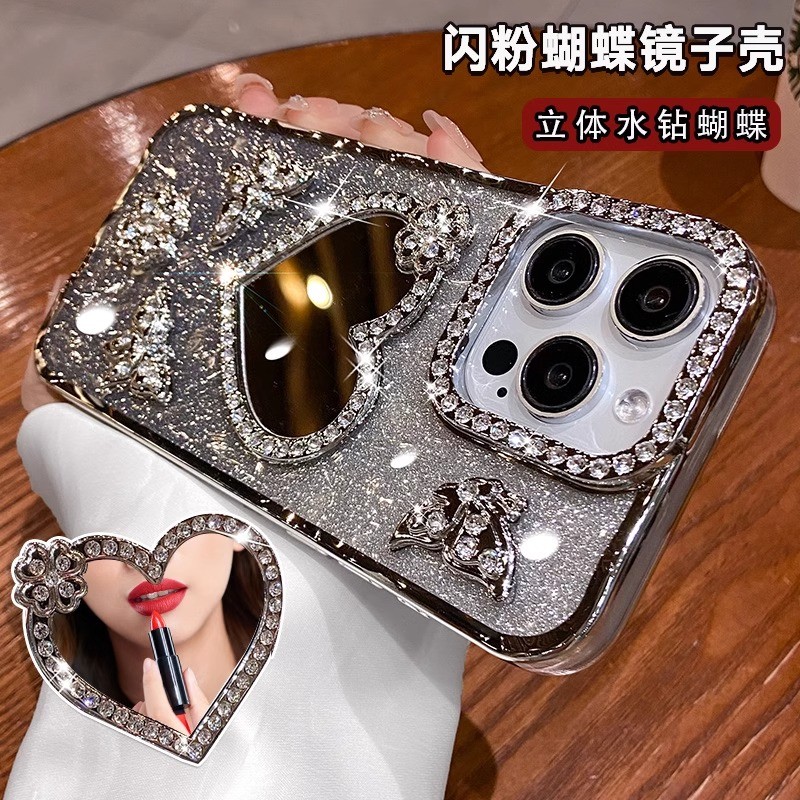 เคสโทรศัพท์กระจกแฟชั่นสตรีเข้ากันได้กับ iPhone11 11promax 15promax 15pro 16promax 15 16pro 14promax 13 13pro เคสกันกระแทก