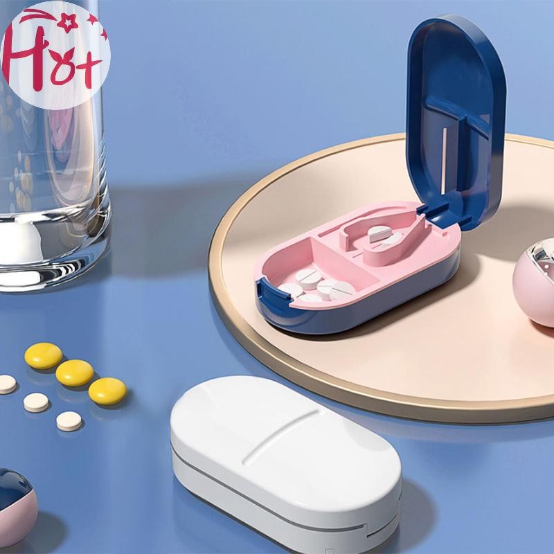 Ge 1 ชิ้นกล่องตัดยาแบบพกพากล่องยาเสพติดแท็บเล็ต Splitter ยาผู้ถือยากล่องตัด Mini Multi-Functional Contrast สีสแควร์