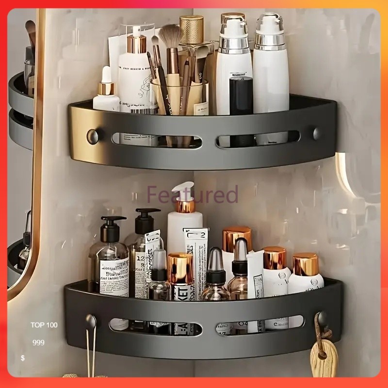 Featured ชั้นวางของในห้องน้ำ ชั้นวางของมุมสามเหลี่ยม ชั้นวางของอเนกประสงค์ ไม่ต้องเจาะ ติดผนัง
