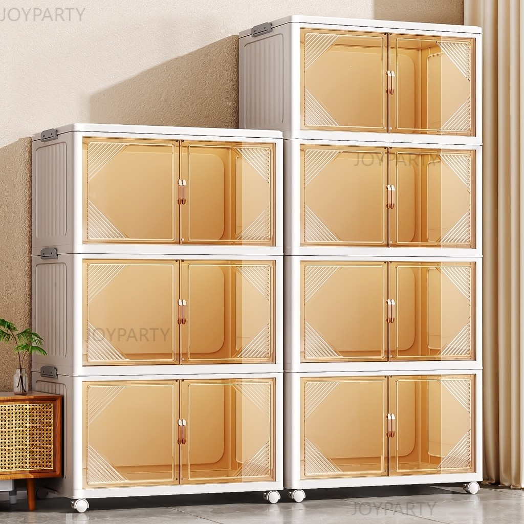 JoyParty ตู้เก็บของพลาสติก ตู้อเนกประสงค์ ความจุแบริ่ง 200KG ลิ้นชักขนาดใหญ่ ตู้เสื้อผ้าที่มีล้อสามารถพับเก็บได้ สไตล