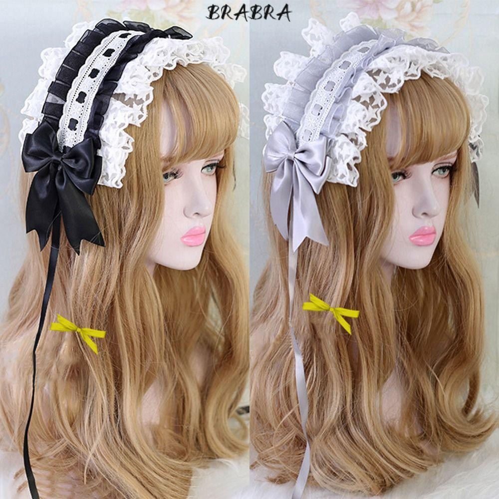 BRB Lolita Ruffled Headband สไตล์ญี่ปุ่นอะนิเมะแม่บ้านคอสเพลย์ Headdress เย็บปักถักร้อย Hairpins