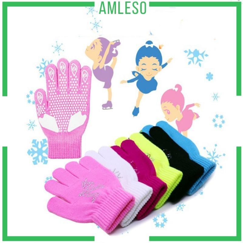 [Amleso] รองเท้าสเก็ต ผ้าถัก ประดับพลอยเทียม สีชมพู และสีดํา สําหรับเด็กผู้ชาย และเด็กผู้หญิง