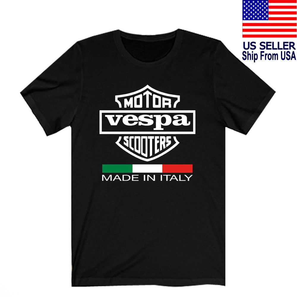 เสื้อยืด พิมพ์ลายโลโก้ Vespa Motor Scooters Italy สีดํา สําหรับผู้ชาย