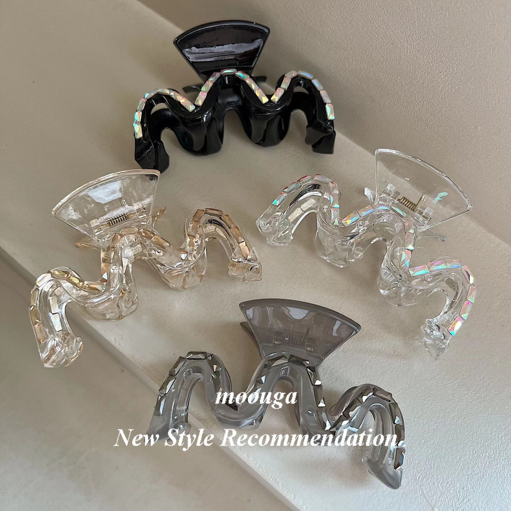 Moouga/blingbling กิ๊บติดผม รูปคลื่นกระพริบ ขนาดใหญ่ เรียบง่าย