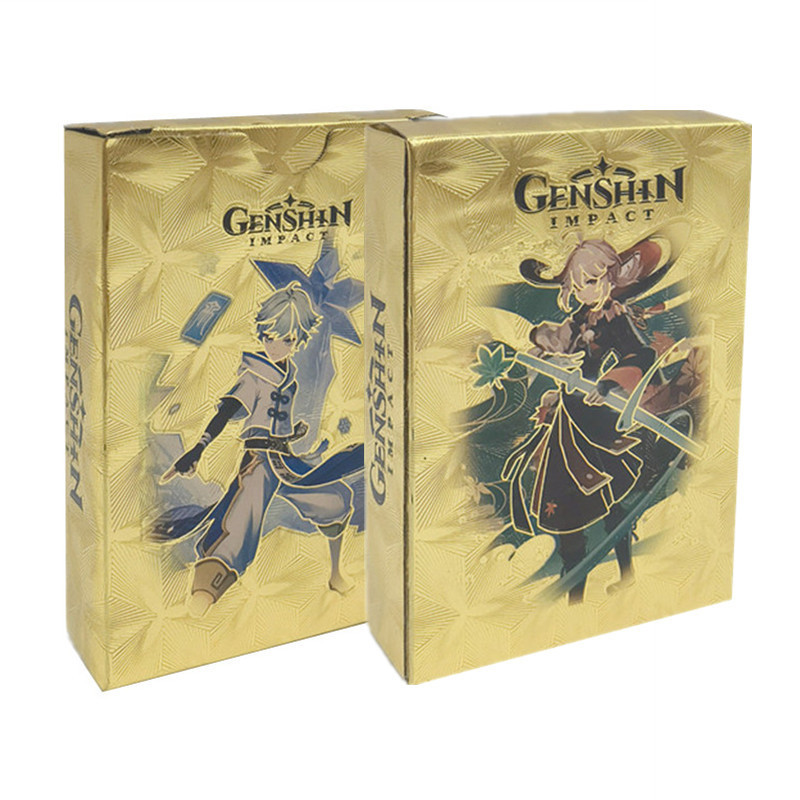 Genshin การ์ด PVC ลายอนิเมะ Klee Kamisato Ayaka ZhongLI สีทอง สําหรับเด็กผู้ชาย 55 ชิ้น ต่อกล่อง