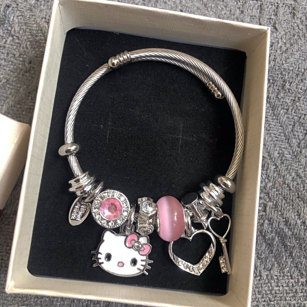 Y2k สร้อยข้อมือ ประดับลูกปัด ลายการ์ตูน Hello Kitty Sanrio Kt Cat สามารถปรับได้ เครื่องประดับ สําหรับนักเรียน แฟนสาว