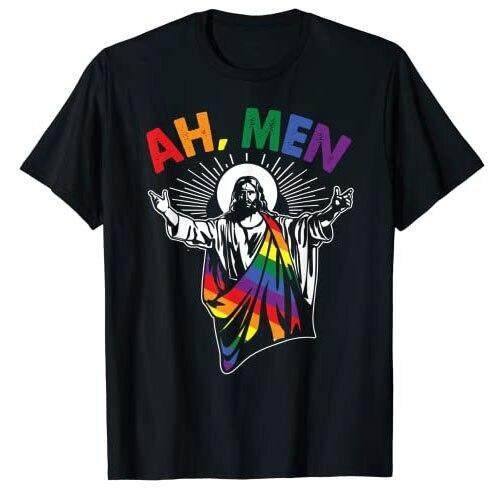 Fashion ผู้ชายตลก LGBT Gay Pride พระเยซู Rainbow Flag คริสเตียนเสื้อยืด s-5xl
