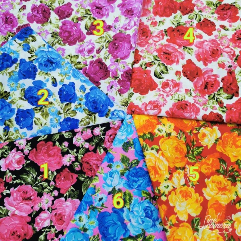 ผ้าคอตตอลทีซี ผ้าฝ้ายผสม ผ้าตัดเสื้อ ผ้าลายกุหลาบสวยๆ หน้า45นิ้ว