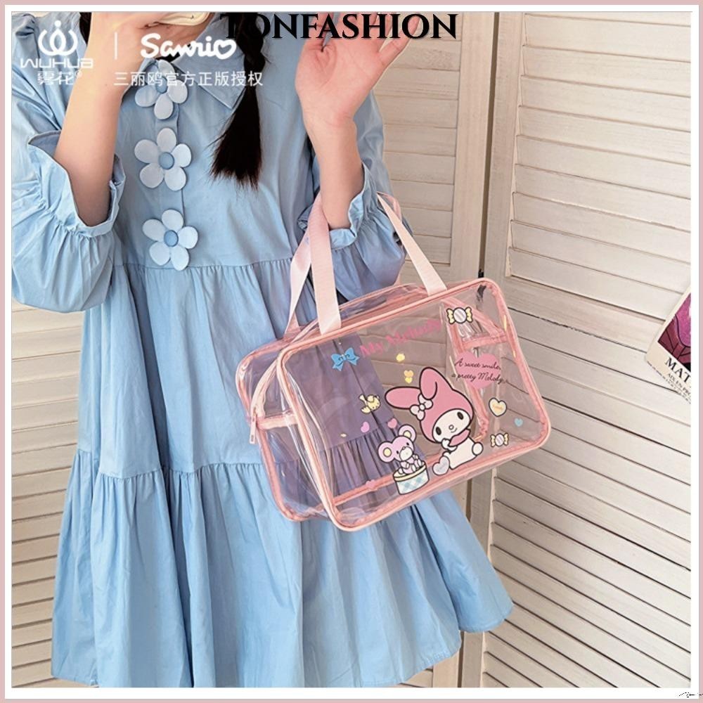 Tonfashion กระเป๋าเครื่องสําอาง, Cinnamoroll My Melody PVC Jelly กระเป๋าถือกันน้ํา, กันน้ํา อุปกรณ์อาบน้ํา ฟิตเนส กระเป๋าชายหาด