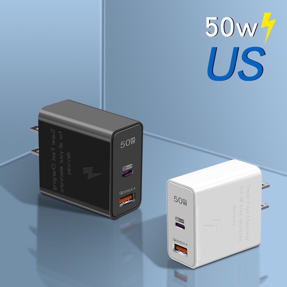 Fast Charge หัวชาร์จ USB-C PD 50W Type-C 1ช่อง USB 1ช่อง หัวชาร์จเร็ว