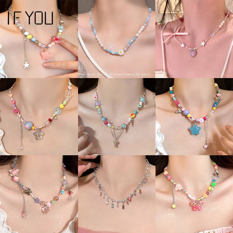 เครื่องประดับ สร้อยคอโซ่เงิน จี้ลูกปัดคริสตัล ไข่มุก รูปดาว ไม้กางเขน สไตล์เกาหลี สําหรับผู้หญิง