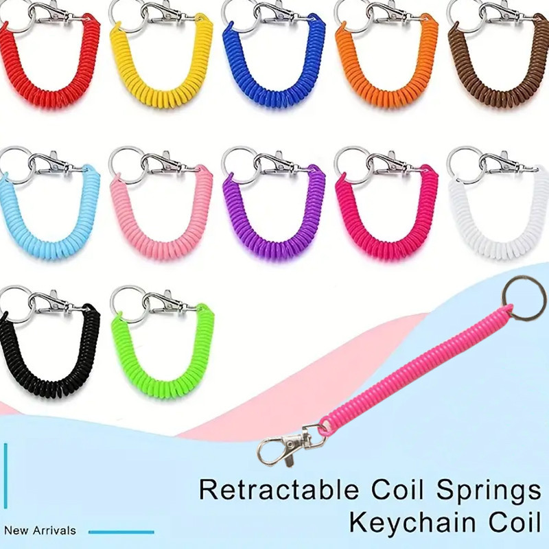 Colorfuly ยืดหยุ ่ น Retractable Coil ฤดูใบไม ้ ผลิพวงกุญแจกุ ้ งก ้ ามกรามหัวเข ็ มขัด Anti-lost Key แหวนเกลียวยืดเชือกเส ้ นเล ็ กสําหรับผู ้ หญิงผู ้ ชายกระเป ๋ าจี ้