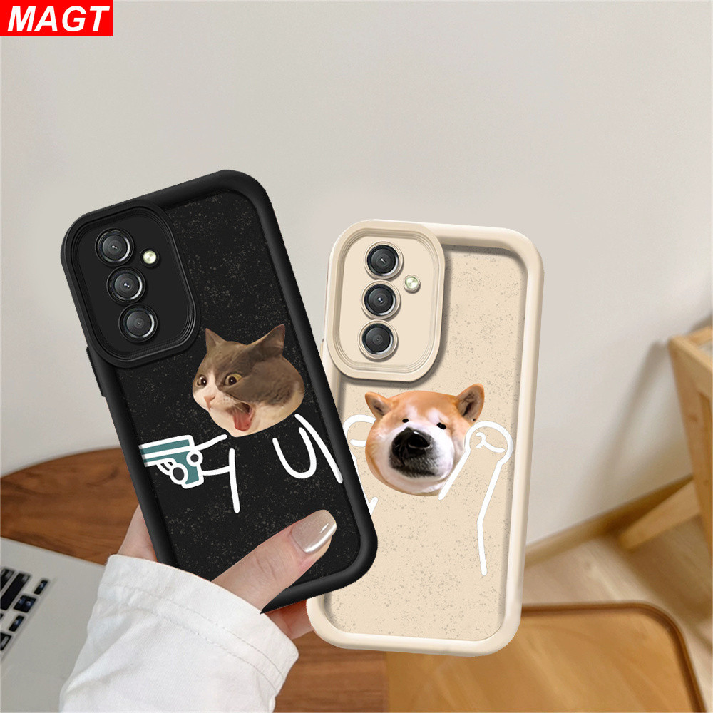 Samsung A55 5G A54 S23 FE A14 A13 A24 A23 A32 A50 A22 A21S A30S A52 A51 A71 A53 A72 A50S A30S A52S ตลกแมวและสุนัขออกแบบนุ ่ มคู ่ โทรศัพท ์ MAGT