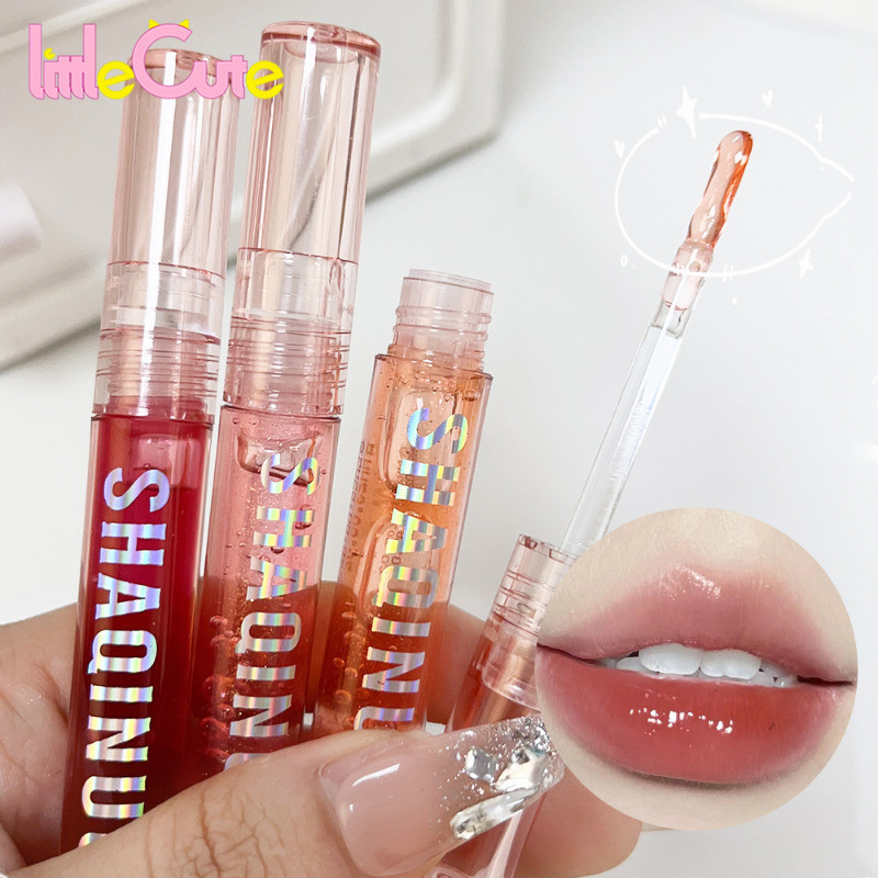 Mirror Water Light Lip Gloss - Honey Peach Lip Tint - Waterproof Moisturising - Lips Makeup Cosmetics - Long Lasting Non-Stick Cup - Liquid Lipstick - Transparent Jelly Lip Honey