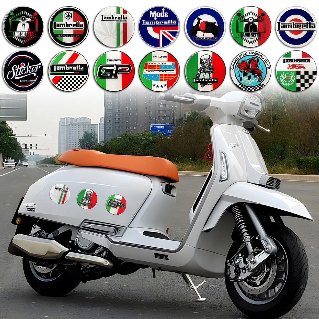 Lambretta มอไซ สติ๊กเกอร์3D สะท้อนแสง โลโก้  กันน้ำ ชุดสี หมวกกันน๊อค โช๊คหลัง ตกแต่งรถ Xmax Vespa