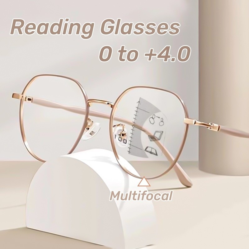 แฟชั่น Progressive Multifocal แว่นตาอ่านหนังสือความละเอียดสูง Anti Blue Light กรอบโลหะ Far Sighted แว่นตาสายตายาว