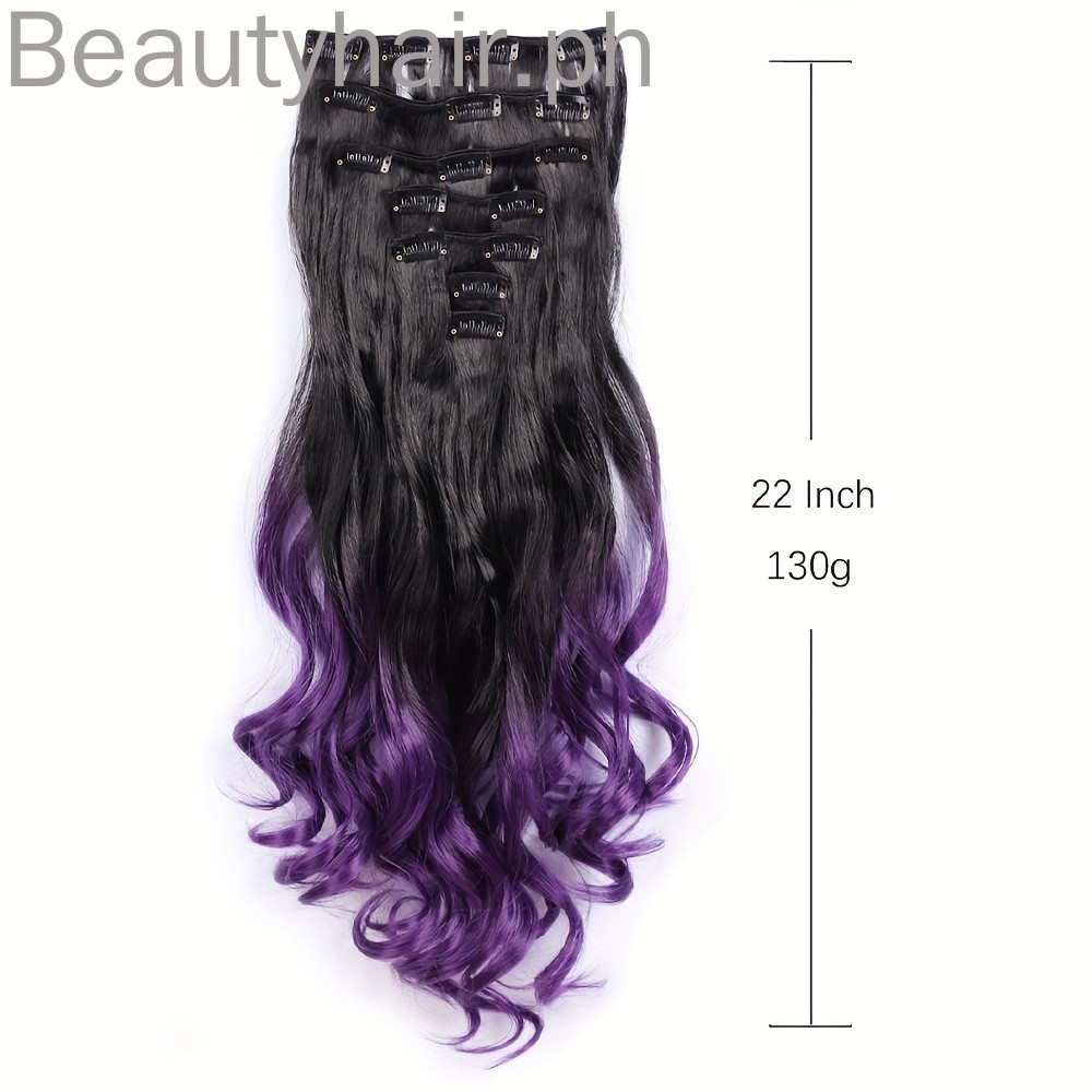 คลิปในส ่ วนต ่ อผม Ombre สีสังเคราะห ์ 7 ชิ ้ นชุดหยักหยิก Hairpieces สีดําสีม ่ วงสําหรับผู ้ หญิงหญิง ราคา ถูกที่สุด ดีลบีเคเค แกลเลอรีภาพที่ 5