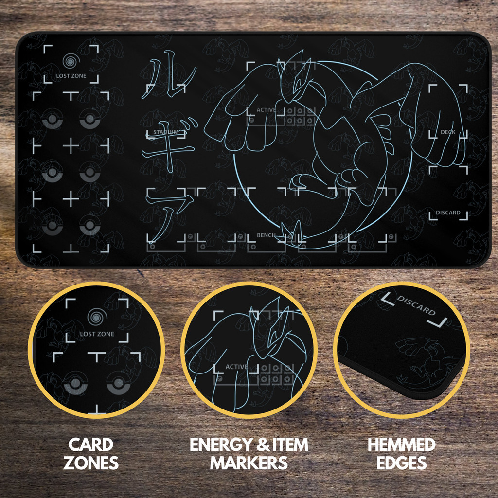 Lugia Playmat Pokemon TCG การ์ดแผ่นรองโต๊ะสําหรับ geeks วันเกิด Pokemon พัดลม Pokemon TCG การ์ดเล่นส
