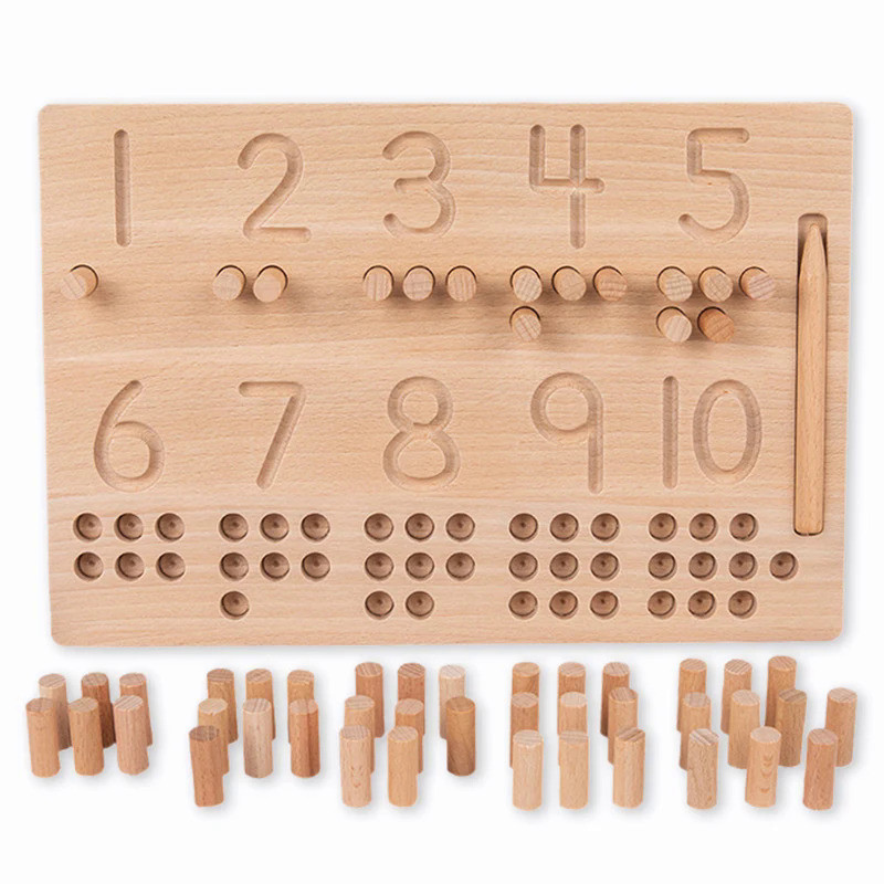 Wooden Number Puzzle Sorting Montessori Toys Toddlers 1-10 Digit Tracing Board Logarithmic Practicing Board Counting Mat
