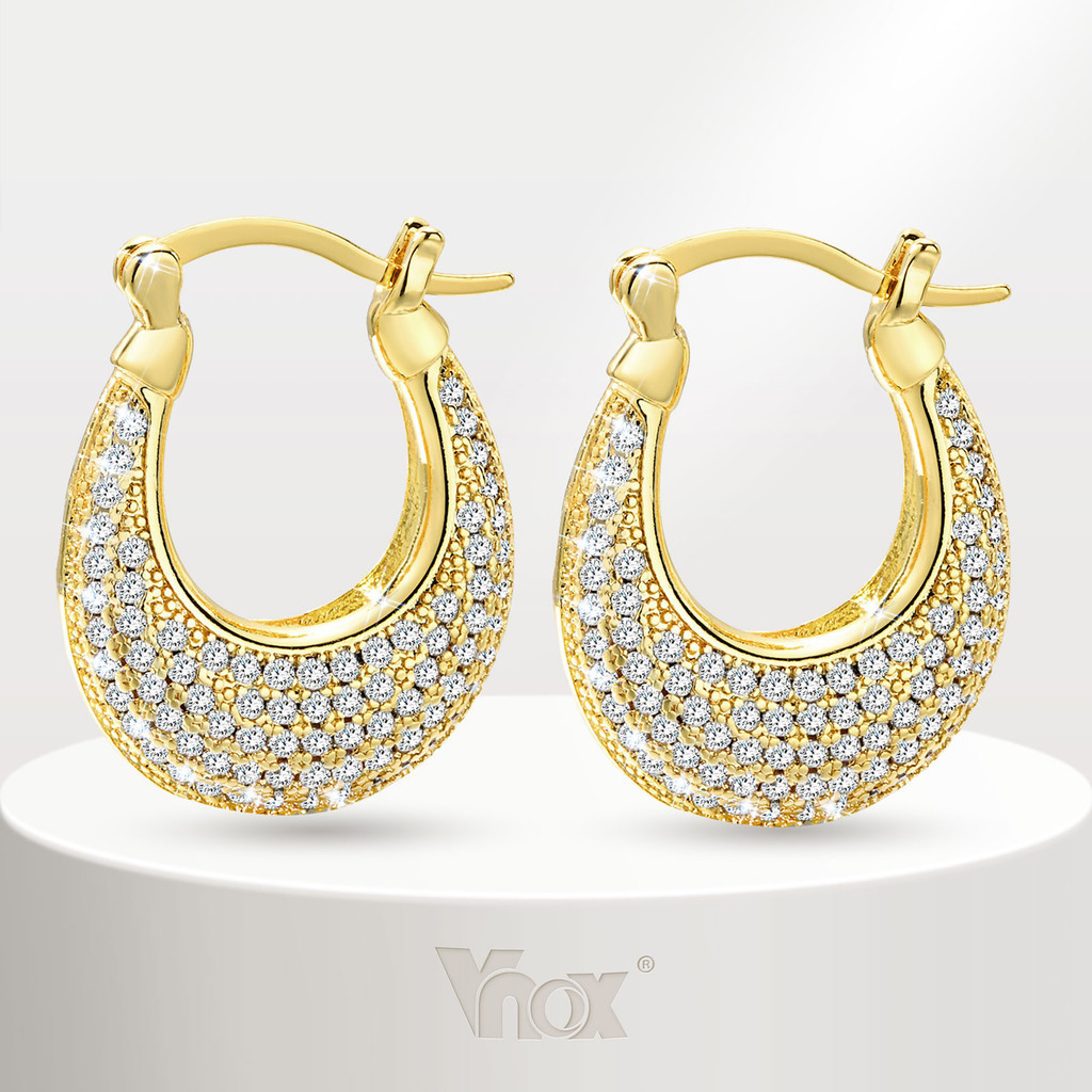 Vnox 18K Gold Zircon Cubic ฝัง U-Shaped Hoop Earrings,Shiny Hypoallergenic งานแต ่ งงานหมั ้ นต ่ างหูเครื ่ องประดับของ
