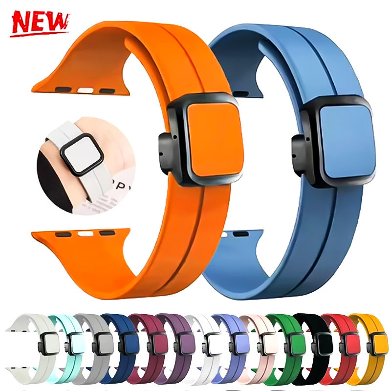 สายนาฬิกาข้อมือซิลิโคน แม่เหล็ก สําหรับ Apple Watch Ultra 49/45/42 มม. 44 มม. 41 มม. Iwatch Ultra 2 Series 9 8 7 6 SE 5 4