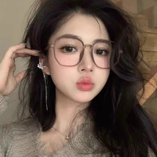 กรอบใหญ่สไตล์เกาหลี -50°~-500° รูปหลายเหลี่ยม แว่นตาสายตาสั้น แว่นตาป้องกันแสงสีฟ้า แว่นตานักเรียน เหมาะสำหรับผู้หญิง 1114