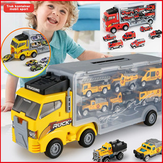 mobilan besar anak laki laki Mainan Anak  Storage Container Truck Vehicle Alloy Pull Back Car die cast car inertia mainan mobil dengan tempat penyimpanan/ Mainan anak truck kontainer/kado ulangtahun anak cowok 2 tahun/kado ulang tahun anak cowok 5 tahun/m