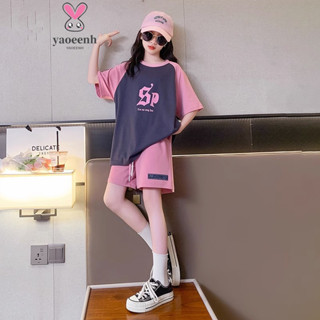 120-170ซม.สาวฤดูร้อนแฟชั่นจดหมายกางเกงขาสั้นแขนสั้นชุดกลางเด…