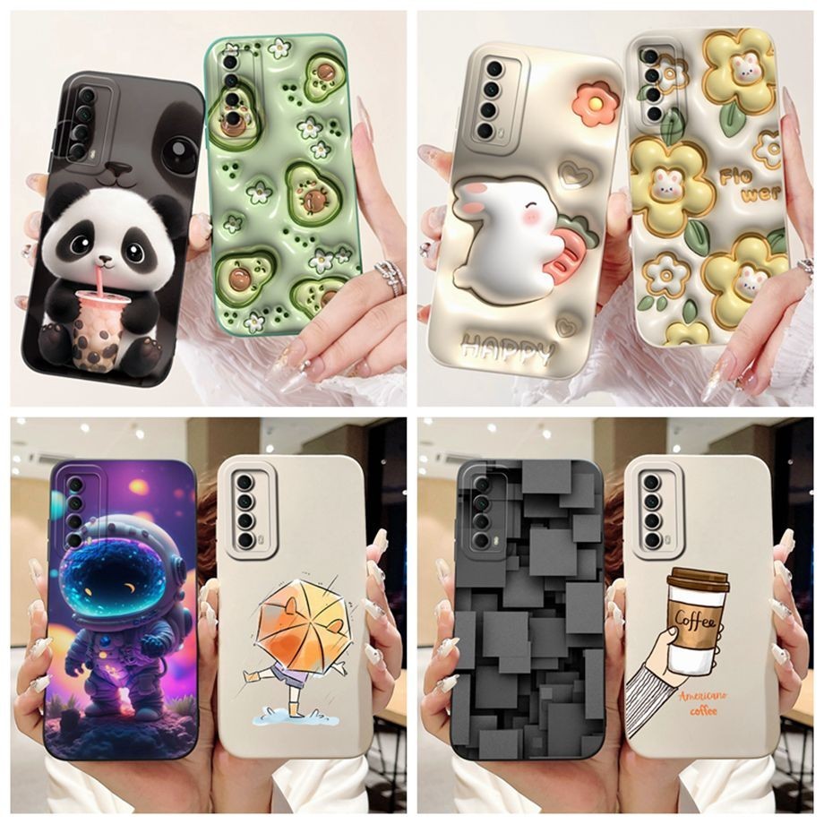 Huawei Y7A P สมาร์ท 2021 PPA-LX1 PPA-LX2 PPA-LX3 เคสโทรศัพท์ซิลิโคนอ่อนนุ่มออกแบบใหม่น่ารัก Panda liquid Square ฝาครอบปลอก