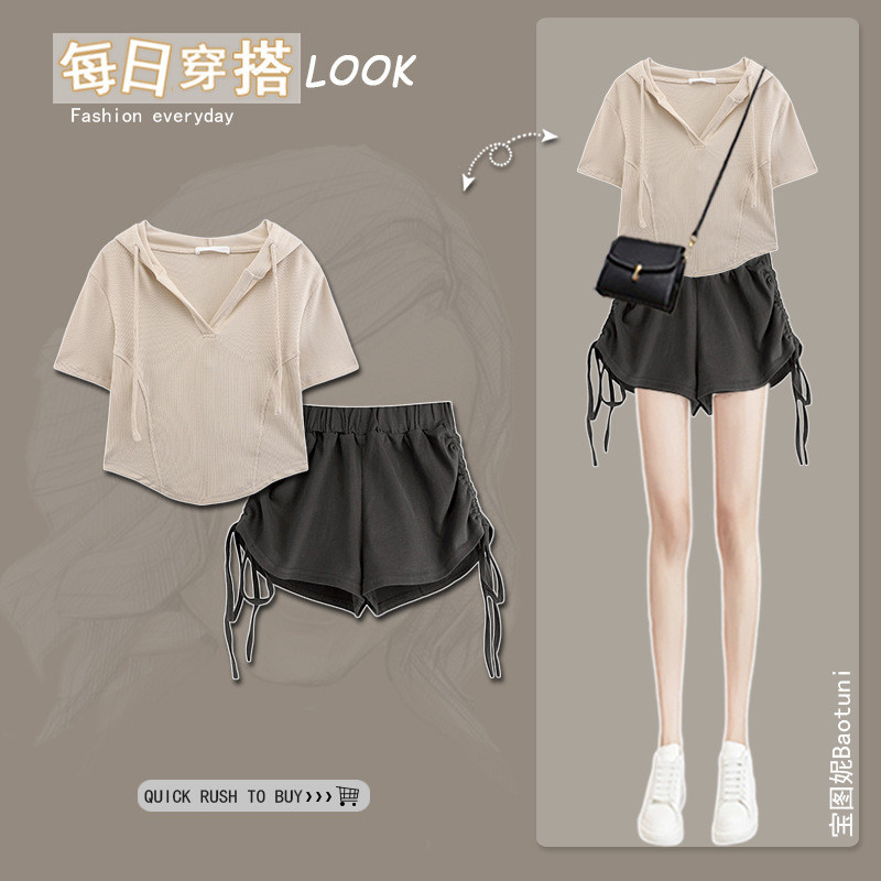 Bargain for New ProductschicTop Sweet and Spicy Suit Pants Summer Set Matching Women's Clothing2024Hot Girl Hooded Short SleeveTT-shirt Two-Piece Set - รูปที่ 6