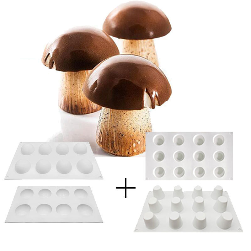 6-cavity Cone Pleurotus Eryngii เห็ดรูปตัดผมแม่พิมพ์ซิลิโคนทรงกระบอกครึ่งวงกลมขนมฝรั่งเศสมูสแม่พิมพ์สร้างสรรค์เห็ดช็อกโกแลตแม่พิมพ์ DIY Baking Mold