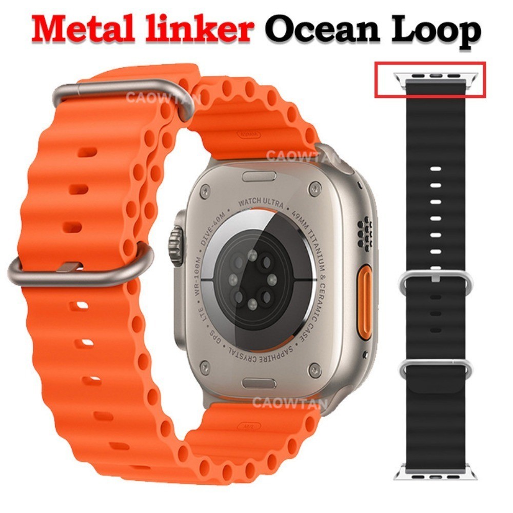 ซิลิโคนกีฬาสายโลหะ Linker Ocean Loop สําหรับ Apple Watch Ultra2 49 มม.45 มม.41 มม.44 มม.40 มม.42 มม.38 มม.IWatch 9 8 6 5 4 3 SE