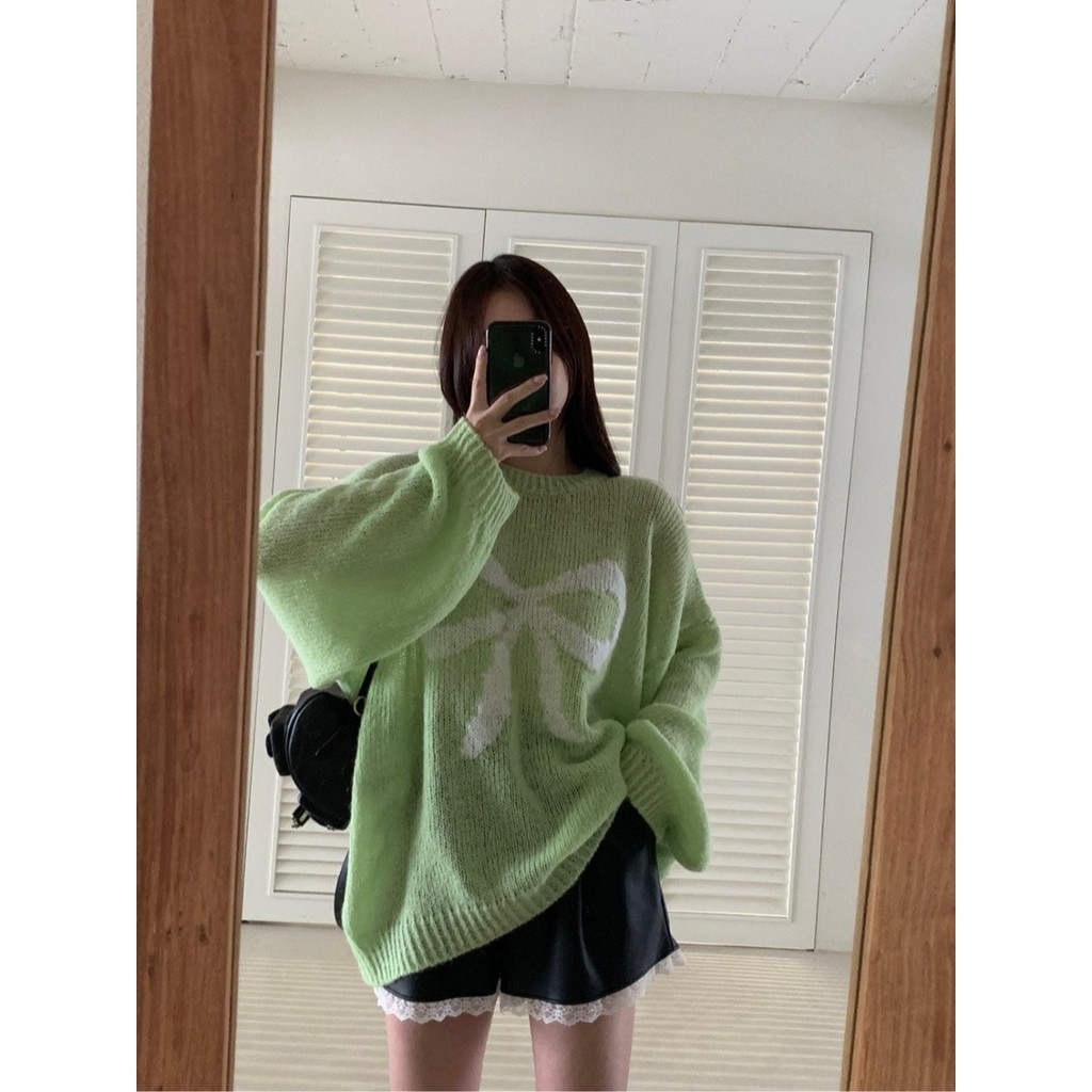 Xiaoma111 ใหม่สไตล์ผู้หญิงหลวม Slimmer ดูรอบคอเสื้อกันหนาวผีเสื้อสไตล์ขี้เกียจ Commuter Casual เข็ม Xiaomade 0Y07