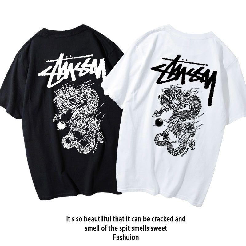 Dragon totem billiard 8 short sleeve T-shirt for men and women lovers loose cloth S-5XL