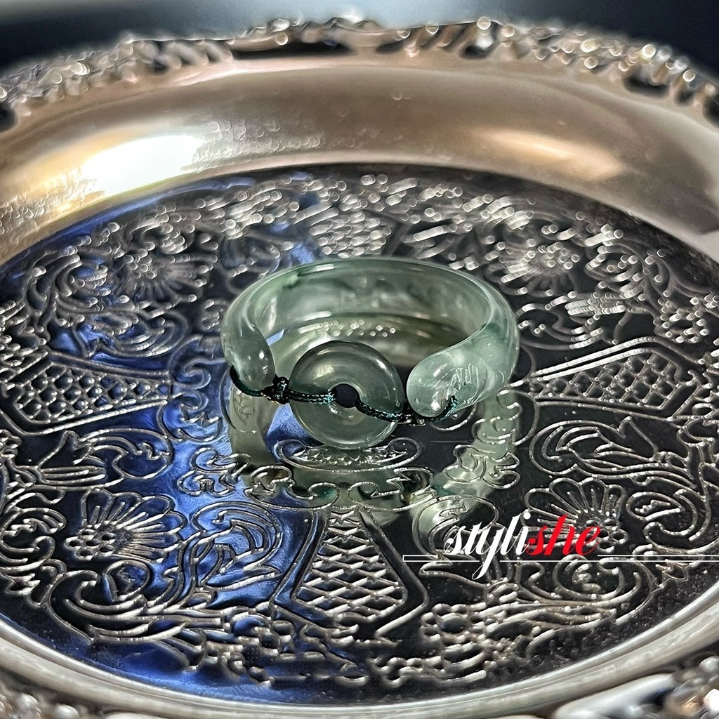 หยกโดนัทแหวนสําหรับผู ้ หญิงแฟชั ่ นจีนเลียนแบบหยกเครื ่ องประดับ 2024 แหวนใหม ่ - รูปที่ 2