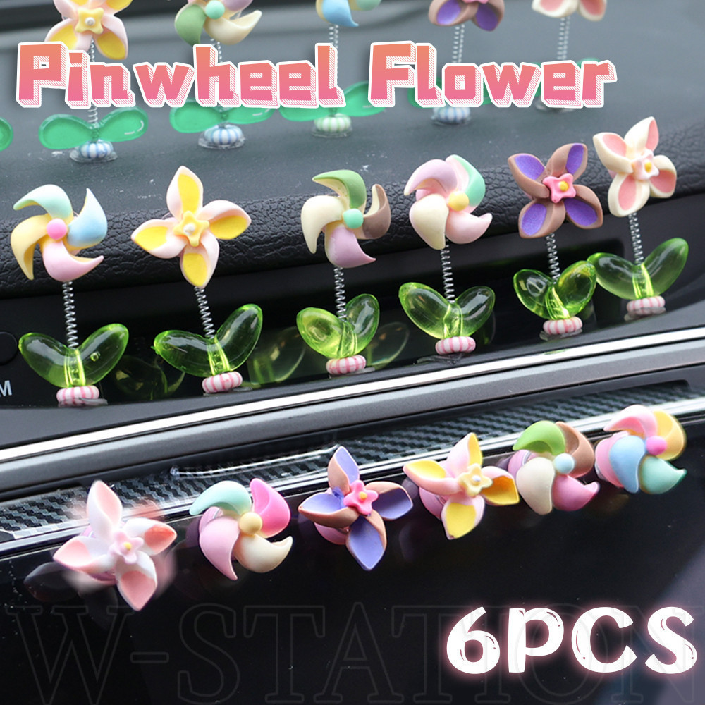 6 ชิ้น/เซ็ต Pinwheel ดอกไม้แดชบอร์ดเครื่องประดับ-สีสัน,มินิน่ารัก,น่าสนใจ-กังหันลมเรซิ่นตกแต่ง-คอนโซลกลางสั่นตกแต่ง-สุภาพสตรีรถอุปกรณ์ตกแต่งภายใน