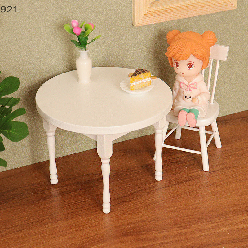Yueyanaa 1Set Doll House Mini Simple White Table Chair Model Doll House Home Scene Decorative สินค ้ าใหม ่