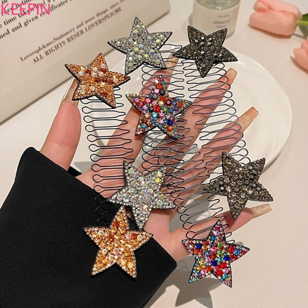 Keepin หวีจัดแต่งทรงผมรูปตัว U, Rhinestone Star ที่มองไม่เห็นผู้ถือผมพิเศษ,แฟชั่นผีเสื้อฟันคงที่หวีคงที่สาว