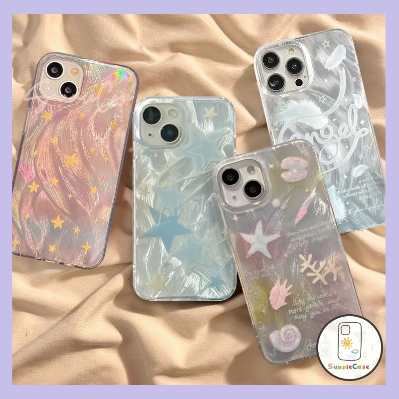 โรแมนติกแฟชั่นรักดวงดาวคู่ดูเดิล ผีเสื้อซิลเวอร์ขนนกเลเซอร์แขนนุ่ม iPhone 7 8 Plus X XS Max XR 13 11 15 12 14 Pro Max