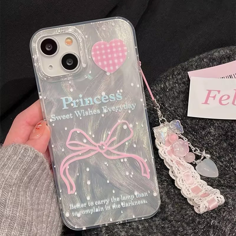 โรแมนติกสีชมพูรักหัวใจผีเสื้อดอกไม้สุดหรูขนเส้นด้ายครอบคลุม iPhone 11 15 12 14 13 Pro Max 14 8 7 Plus XR X XS Max SE