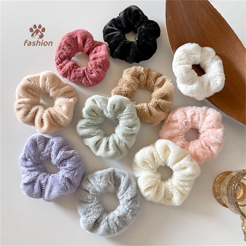 [แฟชั่น] ฤดูหนาว Warm Soft Hair Scrunchies ผู้หญิงสาวน่ารักยางรัดผมยืดหยุ่นหลากสียางรัด {TH}