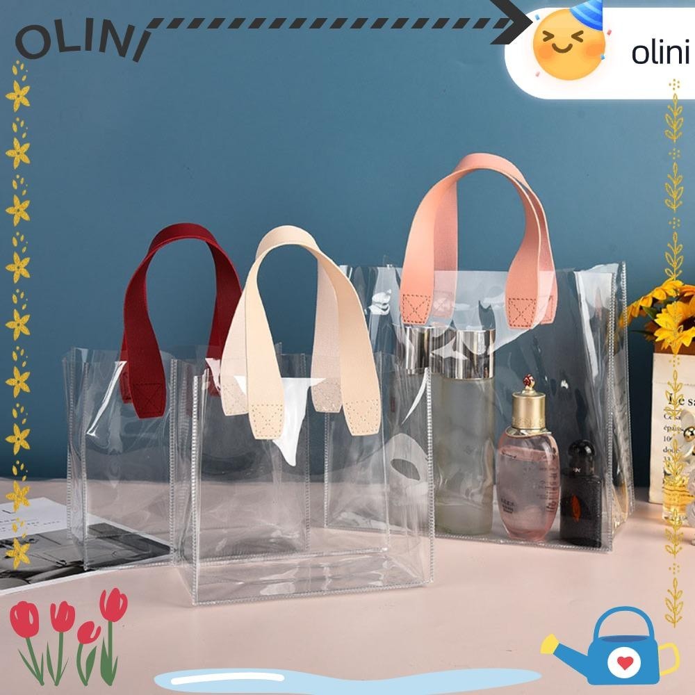 กระเป๋าช้อปปิ้ง PVC ใส กันน้ำ พร้อมหูหิ้ว ถุงใส่ของขวัญ [olini]