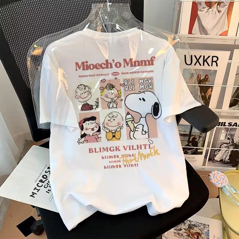 (จัดส่งตลอด 24 ชั่วโมง) เสื้อยืด oversize ผ้าคอตตอน100% Snoopy ใส่สบายๆ น่ารัก สไตล์เกาหลี